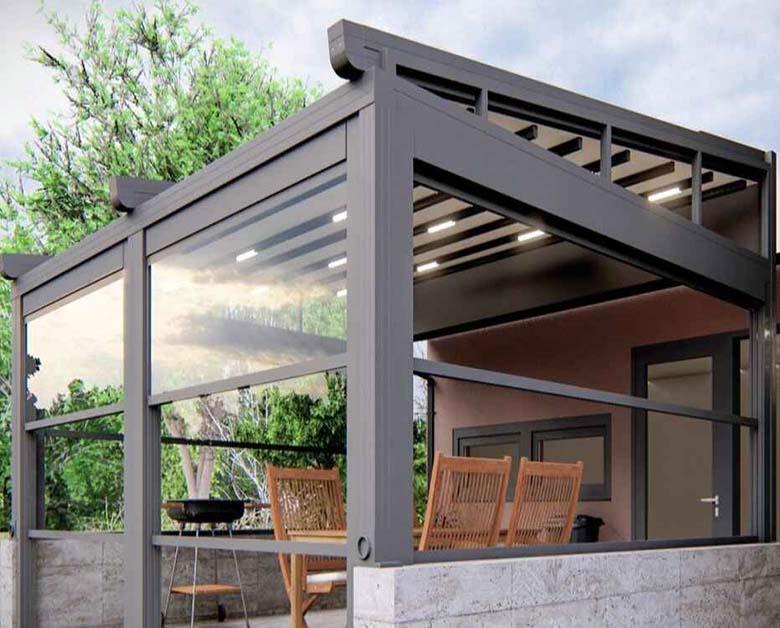 Modern balcony with glass enclosure.